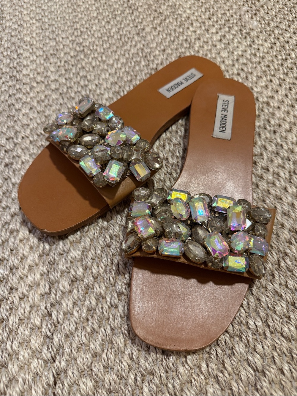 Steve Madden Tan Jeweled Slide Sandals